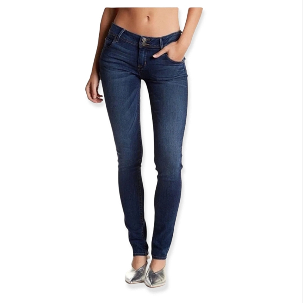 Hudson Collin Flap Designer Quality Skinny Leg Low Rise Union Jack  Blue Jeans